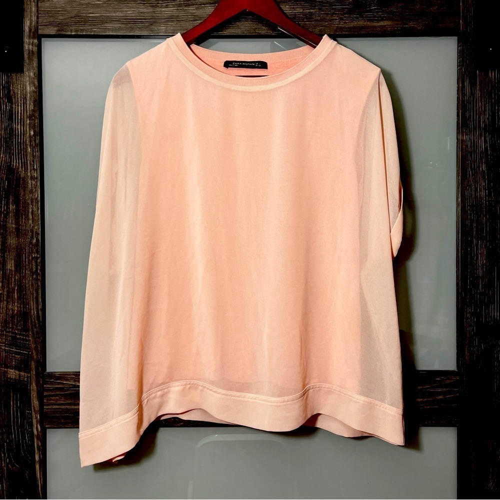 Zara Soft Pink Ethereal Scandi Girl Fairy Blouse Women's L Flowy Lagenlook